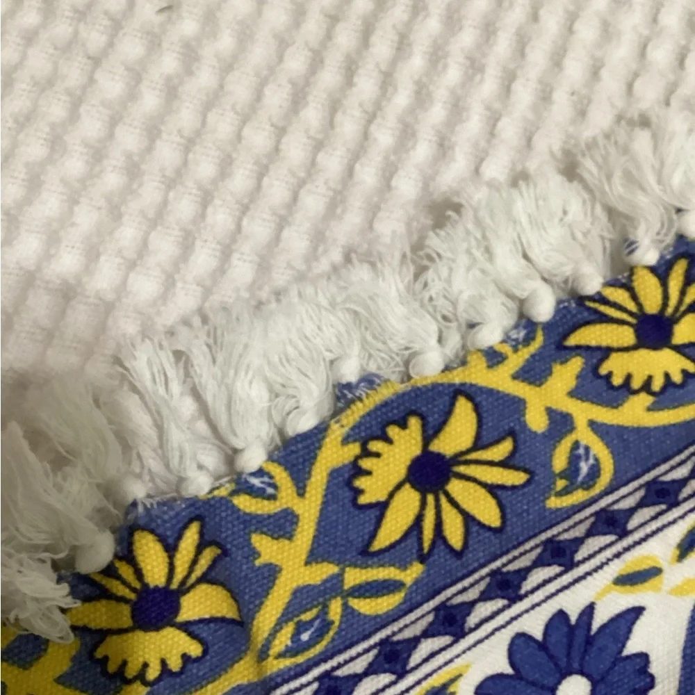 Nicole Miller Blue and Yellow Floral Textile Table Runner